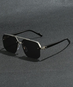 1 Paire De Lunettes De Vue Demi-cerclées Géométriques En Métal Pour Hommes Avec Double Barre Tendance Pour Voyages Et Loisirs En Plein Air