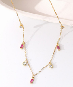 18K Gold Plated Multi-Charm Chain Necklace - Purple _ One Size
