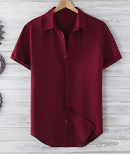 Men Button Up Curved Hem Shirt